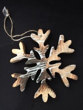 Set 9 Wooden 6" Snowflake Ornaments Xmas Browns Silver NWT