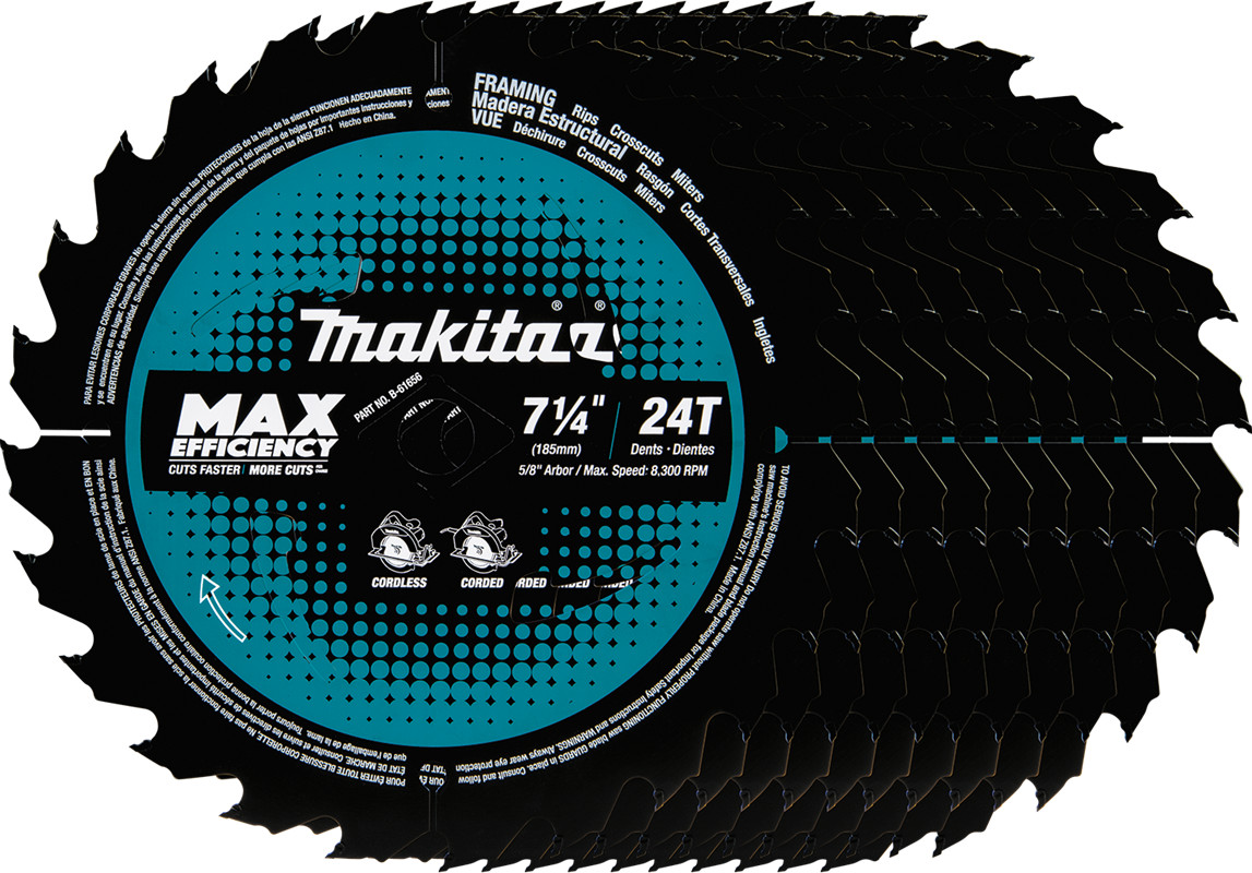 Makita B-61656-10 7‑1/4 inch 24T Carbide Tipped Circular Saw Blade, 10-pk