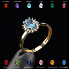 Personalized 14K Yellow Gold Birthstone CZ Engagement Promise Ring