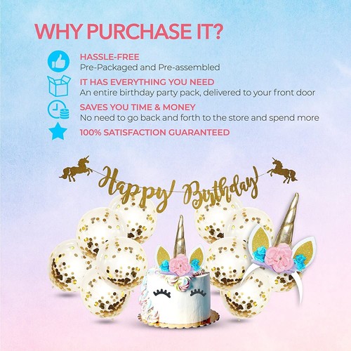 Unicorn Happy Birthday Decorations Kit,Cake Topper,Banner,Balloons,Party Favors - Picture 3 of 7