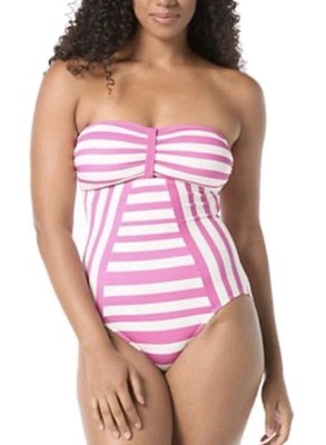 NWT 36C M Coco Reef Bra Bandeau One Piece Swimsuit  Cabana Pink Stripe Swim Wear