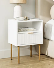 Modern White Nightstand with Drawer, Gold Frame Bedside Table for Bedroom, 1PC