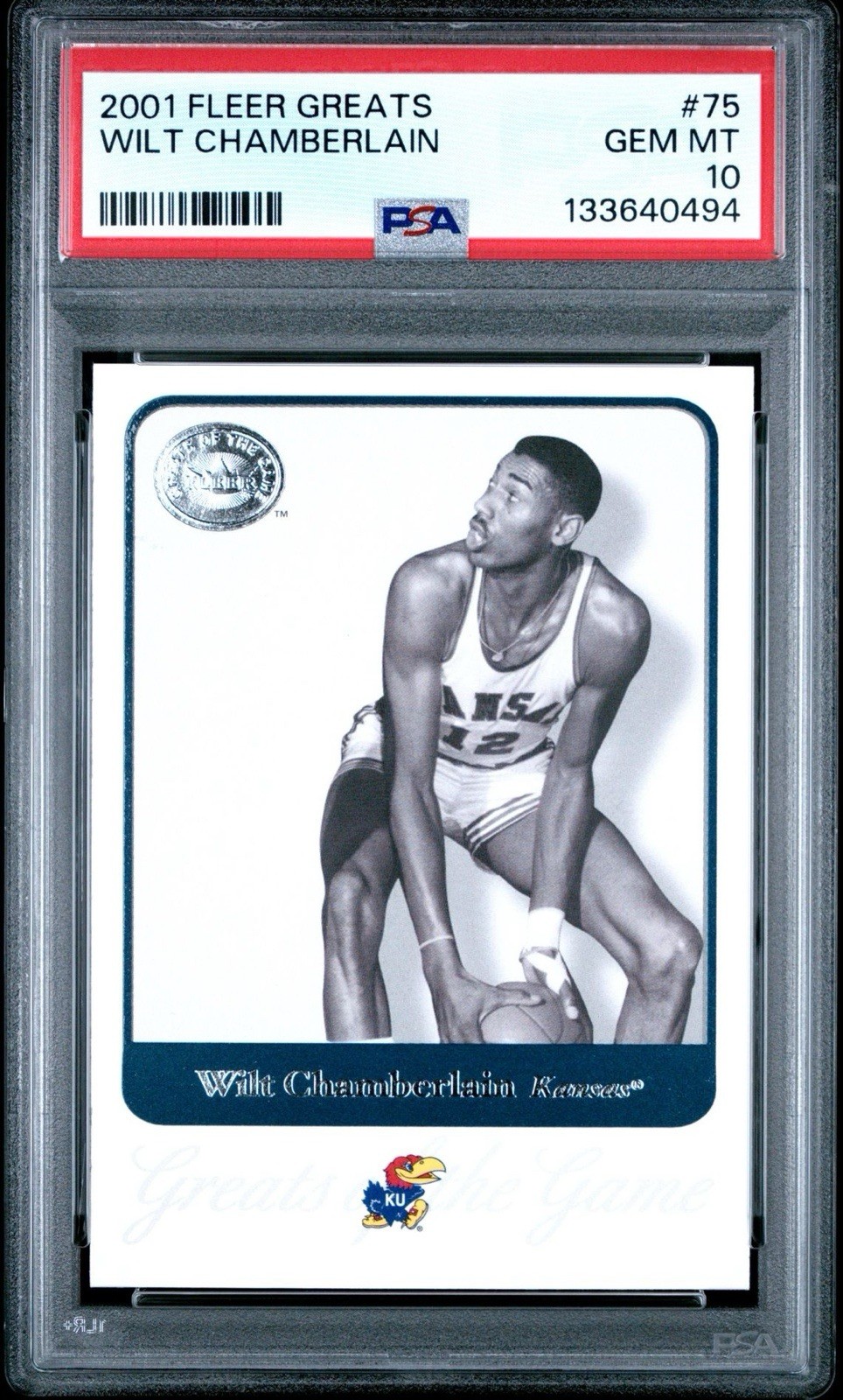 2001 Fleer Greats of the Game Wilt Chamberlain #75 Kansas Jayhawks PSA 10 GEM MT