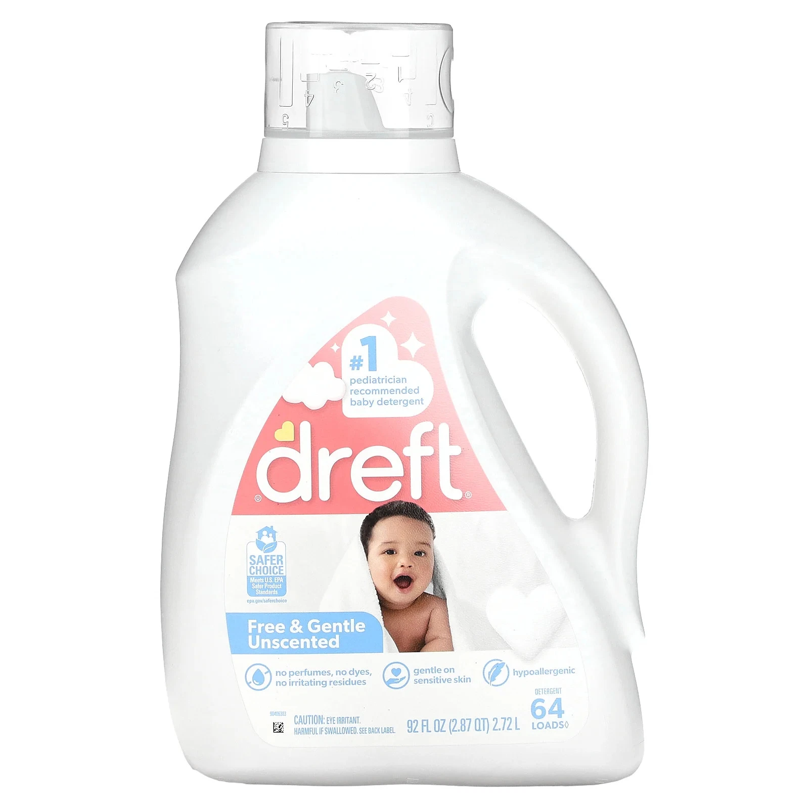 Baby Detergent, Free & Gentle Unscented, 92 fl oz (2.72 l)
Opens in a new window or tab