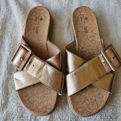 Clarks Cloudsteppers Adjustable Slides Slip-On Sandals Rose Gold Leather Sz 8.5