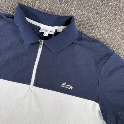 Lacoste 1/4 Zip Polo Shirt XL Navy Blue White Honeycomb Colorblock