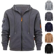 Men's Hooded Multi-Pocket Zip-Up Sweatshirt Jacket