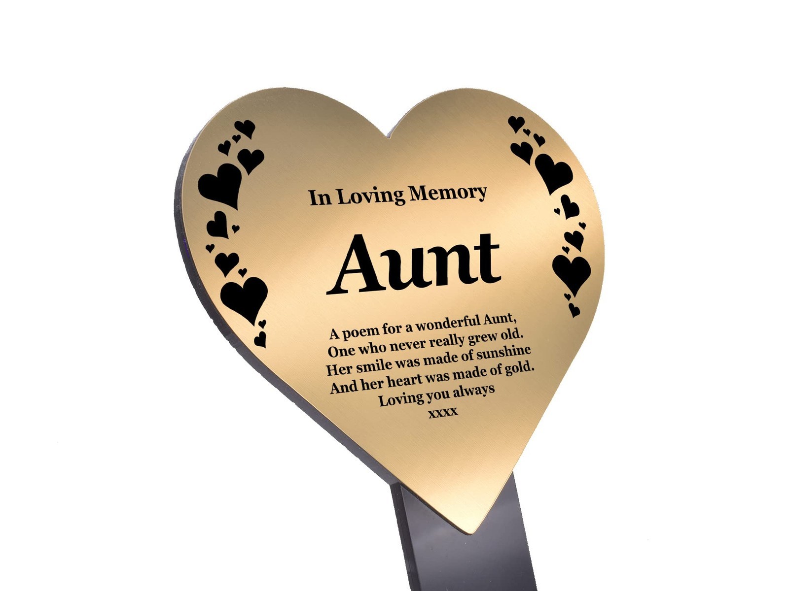 Gold Heart Aunt Memorial Plaque with Poem – Grave, Garden or Plant Marker