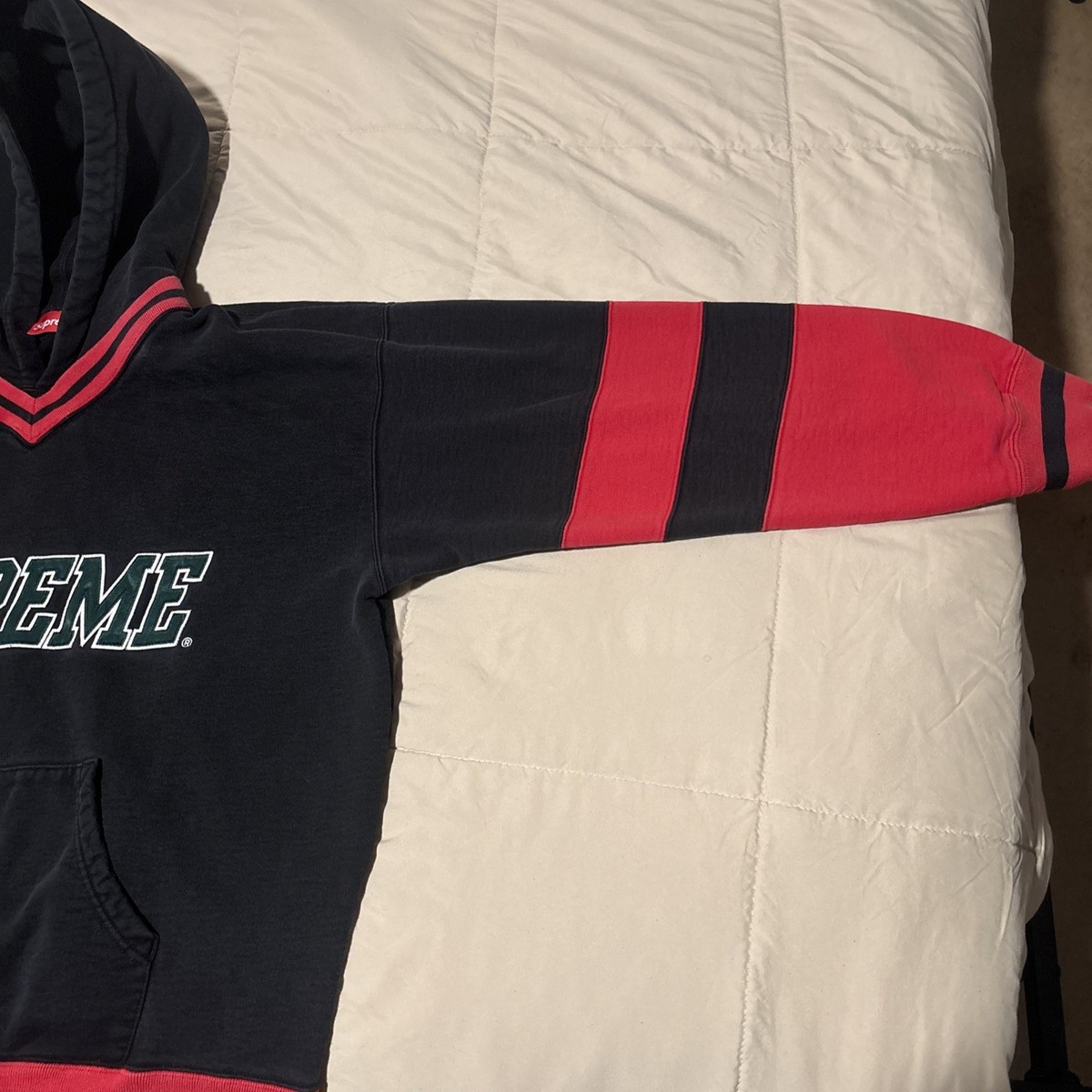 Supreme Black Hoodie 内側赤 Supreme Black/Red Pullover L Hoodie Striped Trim Logo Cotton Men's
