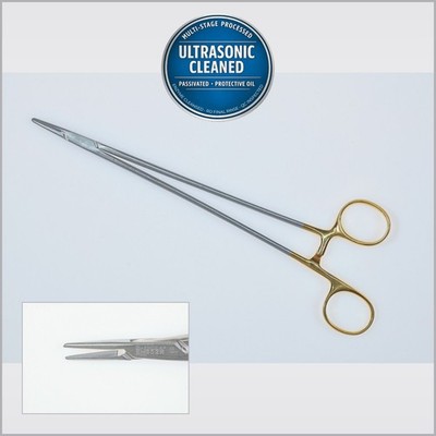 Aesculap BM052R Durogrip DeBakey Needle Holder, Straight, Serrated, TC, 9-5/8in