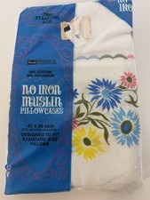 VTG Pillowcases NOS Grants Home Muslin Set Of 2 Pink Yellow Blue Floral Sealed