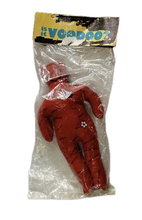 A sealed 1987 Accoutrements voodoo doll kit — a genuine vintage artifact from the golden age of weird novelty toys, still in original packaging.