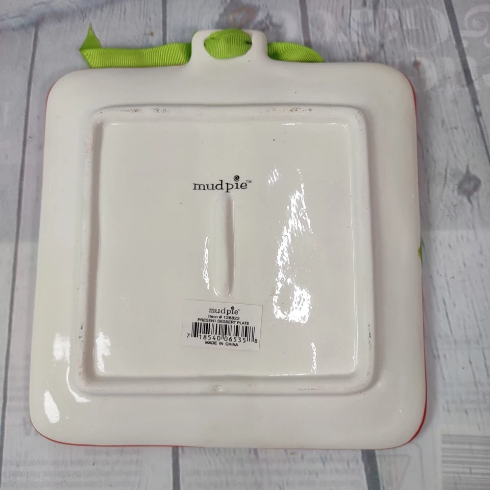 Mud Pie Present Dessert Plate Red White Green 7"x7" Item# 128822 - Image 4 of 4