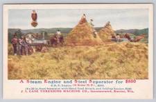 c. 1910 J.I. Case Threshing Machine Steam Engine Ad Racine Wisconsin Postcard