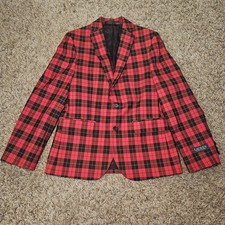 Lauren Ralph Lauren Plaid Tartan Blazer Jacket Women Size 12R Red Black