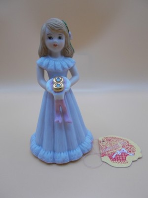 Vintage 1982 Enesco Growing Up Birthday Girl Figurine Age 8 Brunette Ships Free
