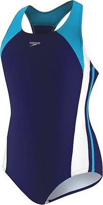 Speedo Girl's Swimsuit One Piece Infinity Splice Thick Strap, Deep Water, Size 8