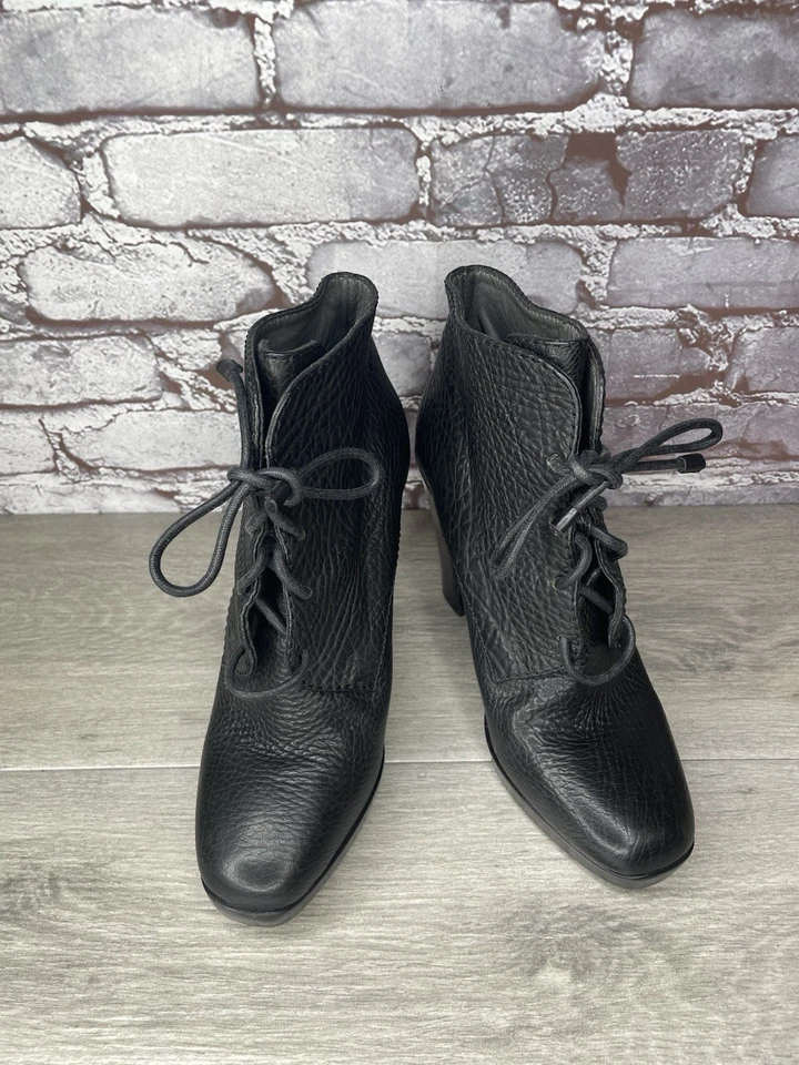 Reed Krankoff Black Leather Lace Up Square Ankle Heel Boots Women’s 39EU/8.5M US - Image 3 of 4