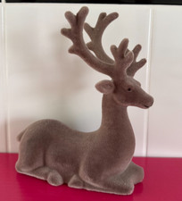 SITTING FLOCKED REINDEER Brown Christmas Decoration Table Gift Decor Figurine