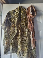 Lot Of 2 Beautiful Scarfs Multi Color Animal Print Design 66 " X 16"  42 X 42"