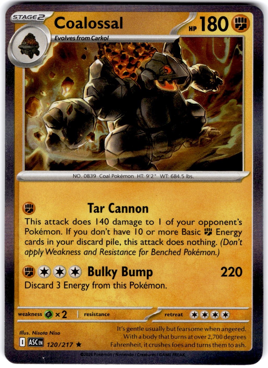 Pokemon Coalossal Ascended Heroes 120/217 Normal Holo Near Mint English