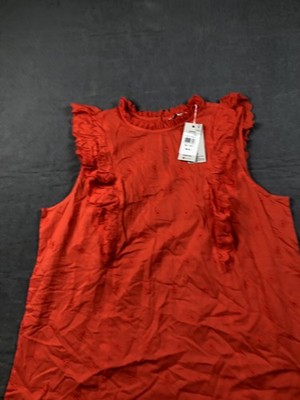 Boden Blouse Womens 16/18 Orange Round Neck Sleeveless Embroidered Ruffle Top