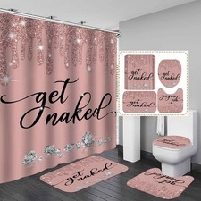 4PCS Pink Get Naked Shower Curtain Set, Luxury Glitter Diamond Drips Modern G...