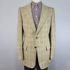 Men's VTG Sport Coat Blazer Two Button Plaid Burlap Size about 42L