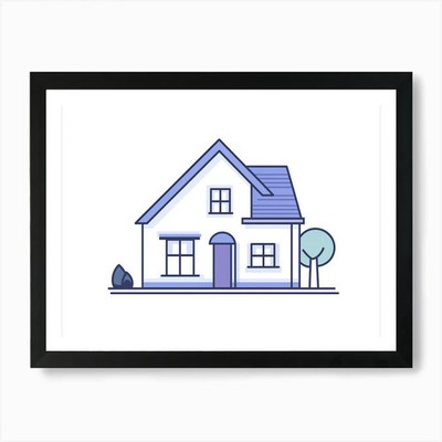 Line Art Haus Illustration in a si gerahmtes Wandbild Poster Leinwanddruck Bild