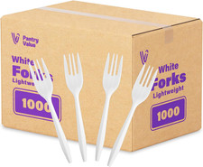  1000 Count Lightweight White Plastic Forks - Disposable Cutlery for Parties, E