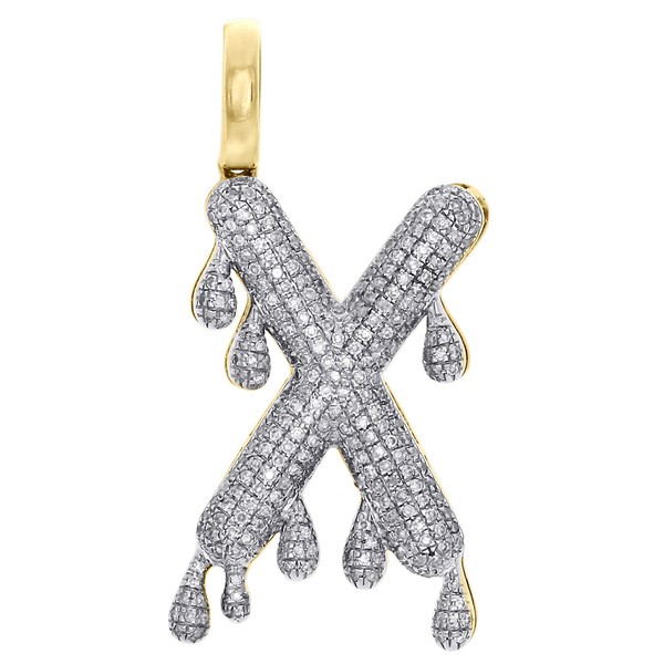10K Gelbgold Diamant X Initial Bubble Drip AnhäNger Pave Dome Charm 0.61 CT-image