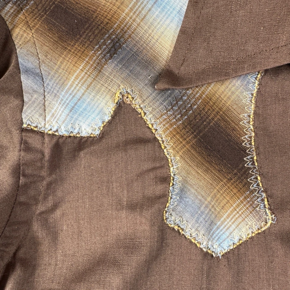 Camisa De Colección Wrangler Colas Largas Perla A Presión Hombres M Marrón Cuadros Yugo Rockabilly Foto 3 de 4