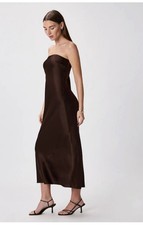 NEW $129 QUINCE 100% Washable Silk Strapless Midi Dress Chocolate broMaxi Small