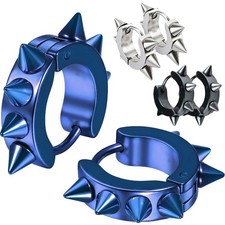 Men Women Stainless Steel Spike Rivet Huggie Hoop Earrings Piercing Hoop Ring