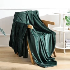 Dark Green Fleece Throw Blanket for Couch Chair Sofa, Soft Warm Fuzzy Cozy Bl...