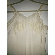 Vintage Ivory Lace Pleated Full Slip Nightgown Adjustable Straps Midi Lingerie