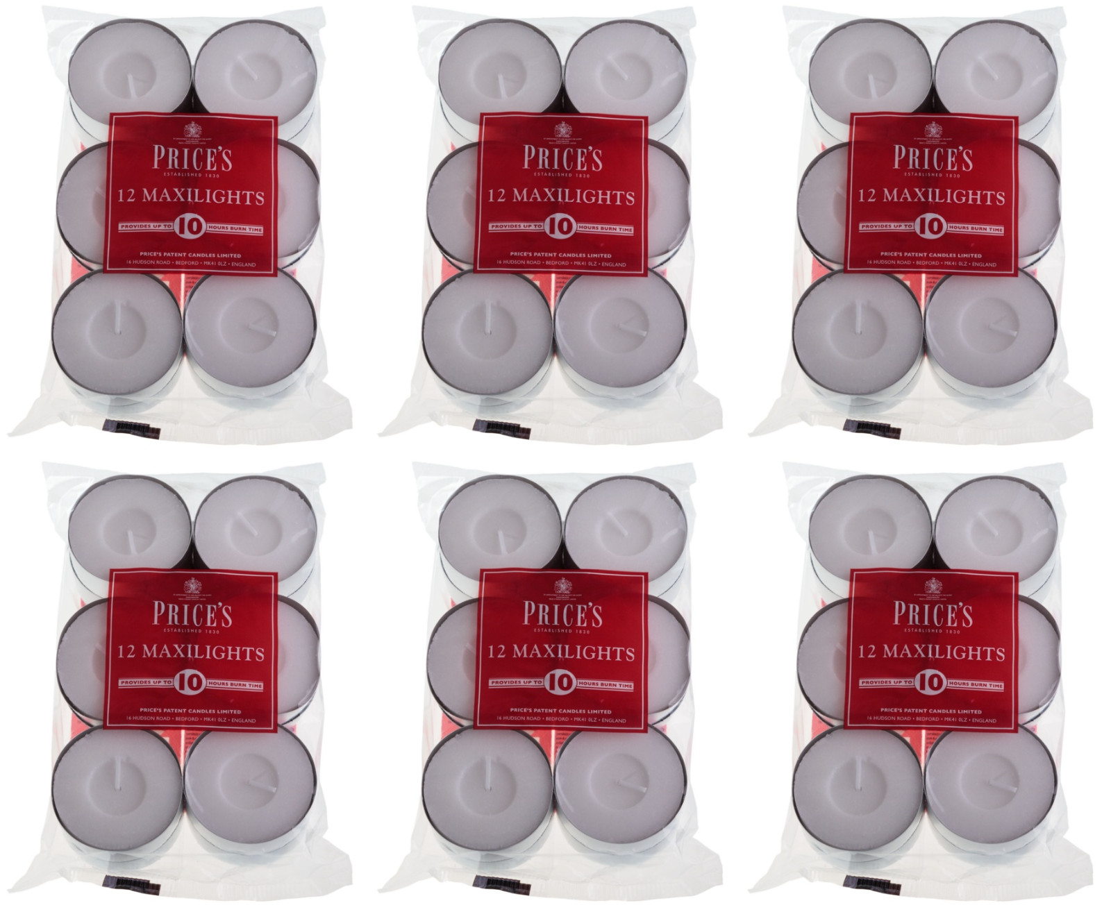 72x Price's Maxi Tealight Candles Unscented - 10 Hours Burn Time - White