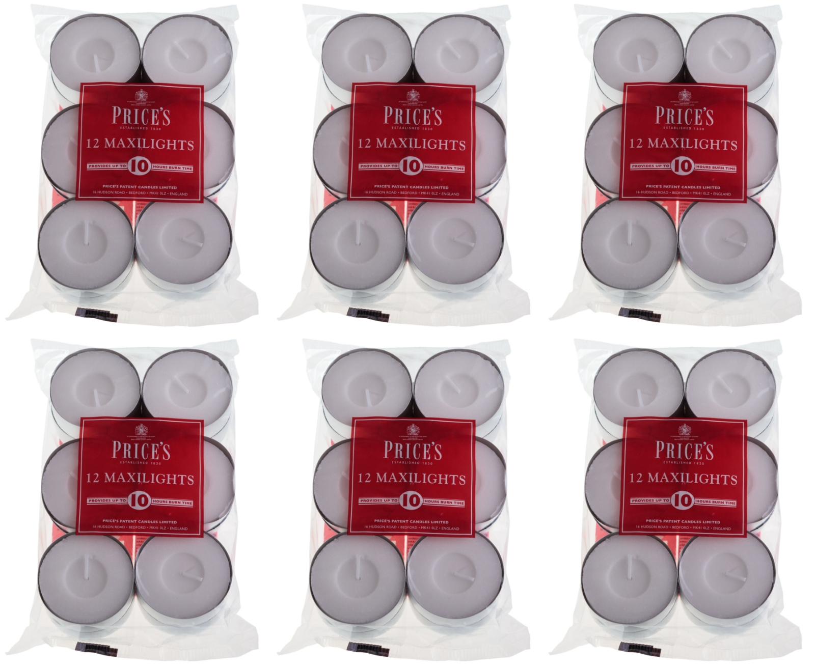 72x Price's Maxi Tealight Candles Unscented - 10 Hours Burn Time - White