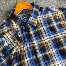 Eddie Bauer Travex Shirt Mens Tall Large Blue Plaid Fishing Button Performance