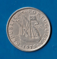 Coin Portugal 5 Escudos 1975 Sailboat Ku/Ni VF