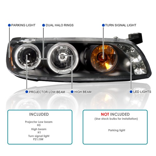 Fits 1997-2003 Pontiac Grand Prix Black Led Halo Projector Headlights Lamps - Picture 3 of 9