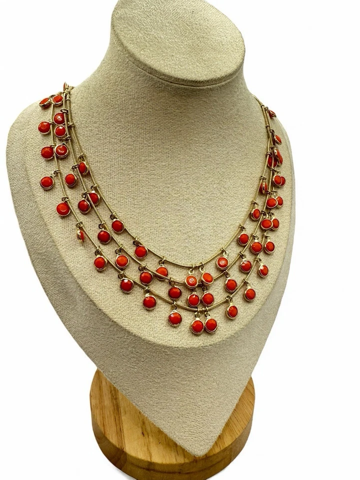 Collar Anne Klein Bisel Hilos Capas Cha Coral Estrás Tono Dorado Foto 3 de 4