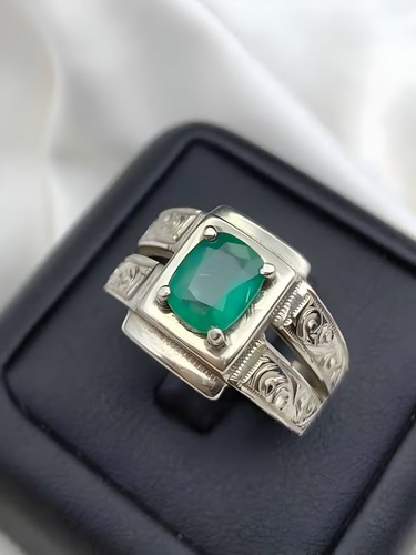 Green Emerald Mens Ring, Sterling Silver 925, Handmade Ring, Top Quality Green - Picture 6 of 6