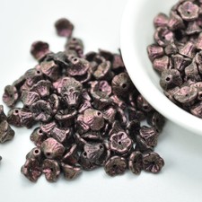 25 Beads - 7x5mm Bell Flower Polychrome Dark Violet - Czech Glass