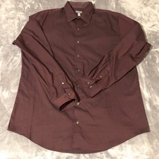 Van Heusen Mens Long SlV Dark Red Button Up Woven Dress Shirt Size XLT 17-17.5