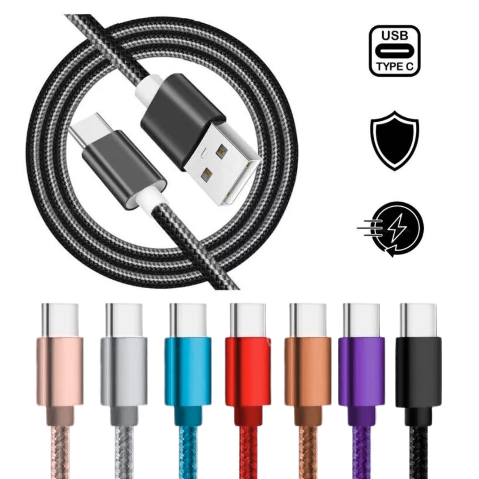 USB-C Fast Charging Cable Braided Nylon USB-A to Type C Cord 1M 2M 3M Android