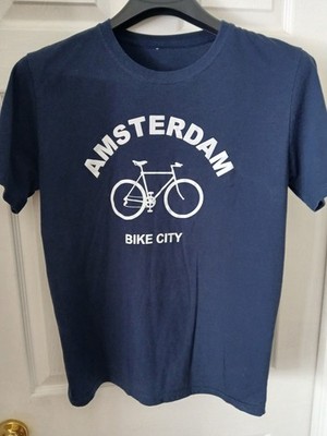  Retro Amsterdam Bike City Navy Blue Men's Medium Athletic Fit Shirt 