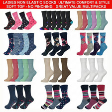 3/6/12 Womens Diabetic Socks Ladies Non Elastic Loose Top Soft Cotton Rich UK4-7
