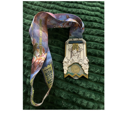 The Conqueror Rome Finisher Medal with Ribbon & Coin Silver Gold Blue