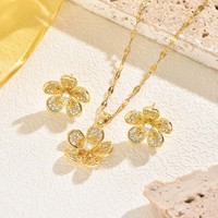Innolea Damen-Schmuckset: Halskette Und Ohrringe, Mit BlüTenföRmigen Diamanten